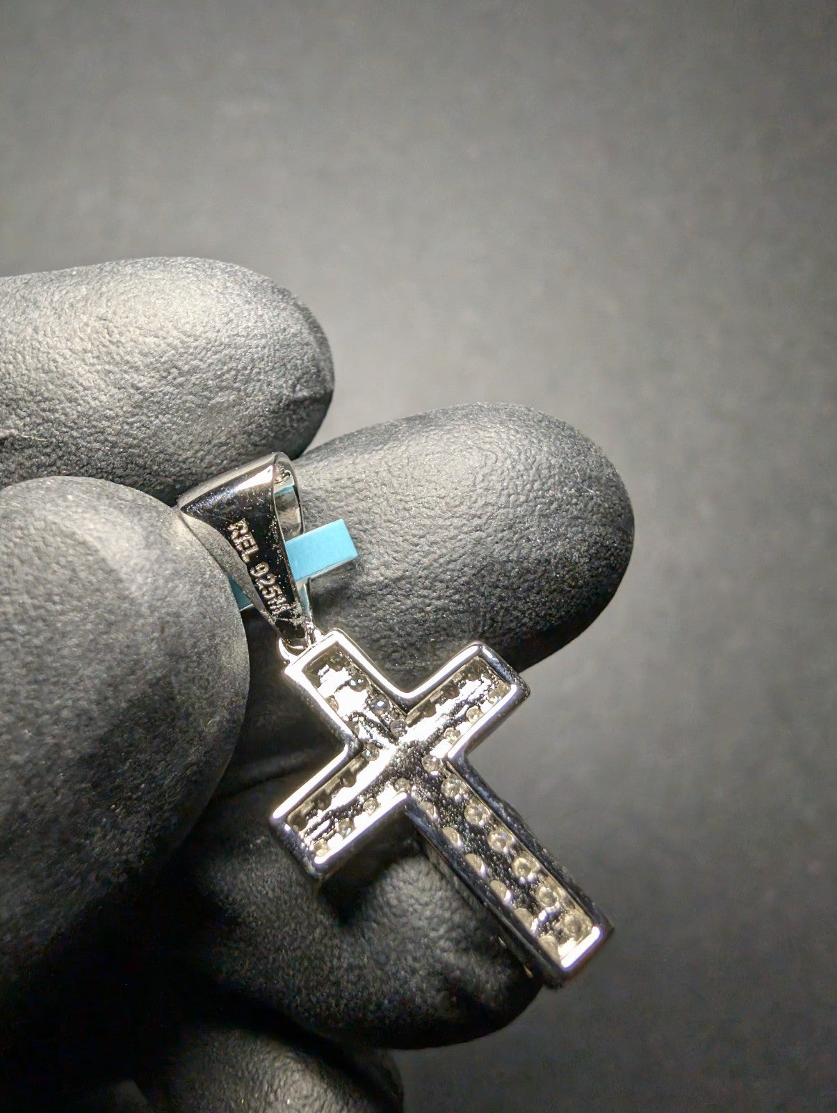 Solid 925 Sterling Silver VVS D Moissanite Small Pave Cross Pendant