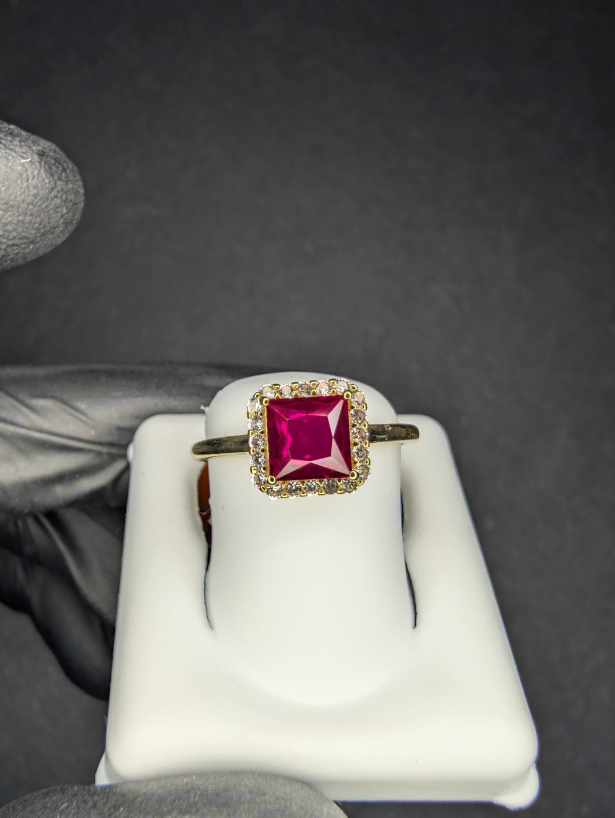 Solid 10k Yellow Gold Lab-created Princess Cut Ruby and Sapphire Ring Size 7
