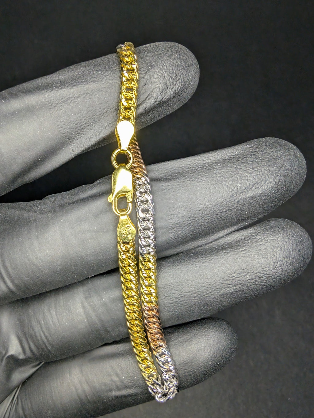 Tri-color Gold over Solid 925 Sterling Silver 7.5in 4.1mm Double Cuban Bracelet