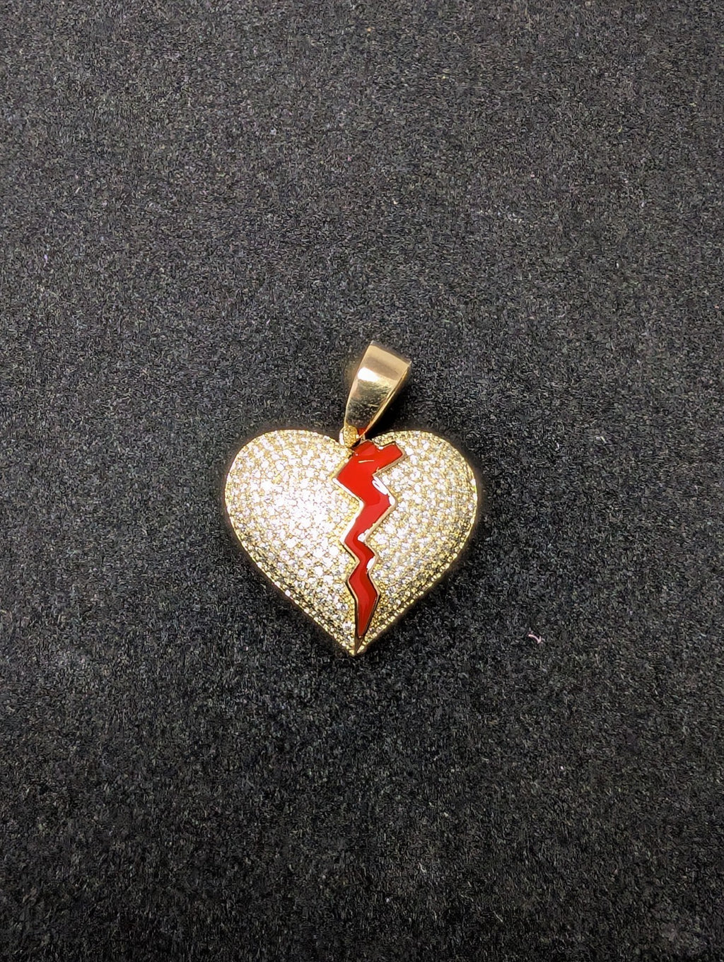 Gold over Solid 925 Silver Icy VVS D Color Moissanite Broken Heart Pendant
