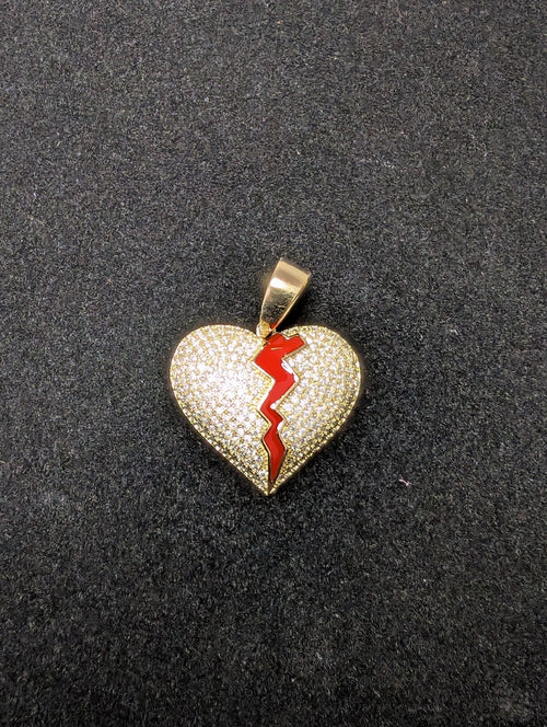 Gold over Solid 925 Silver Icy VVS D Color Moissanite Broken Heart Pendant