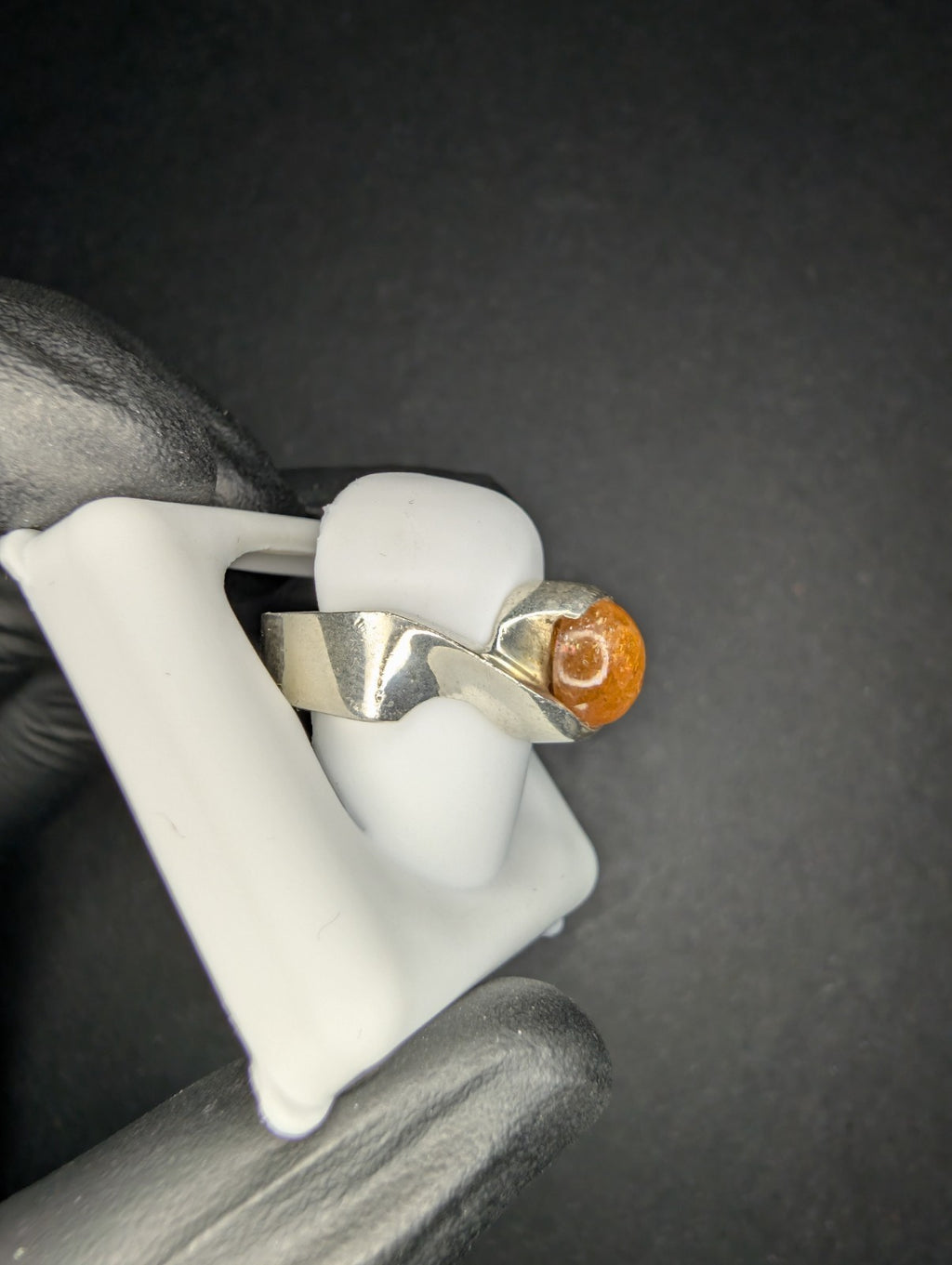 Solid 925 Sterling Silver Sun Stone Cabochon Ring Size 7