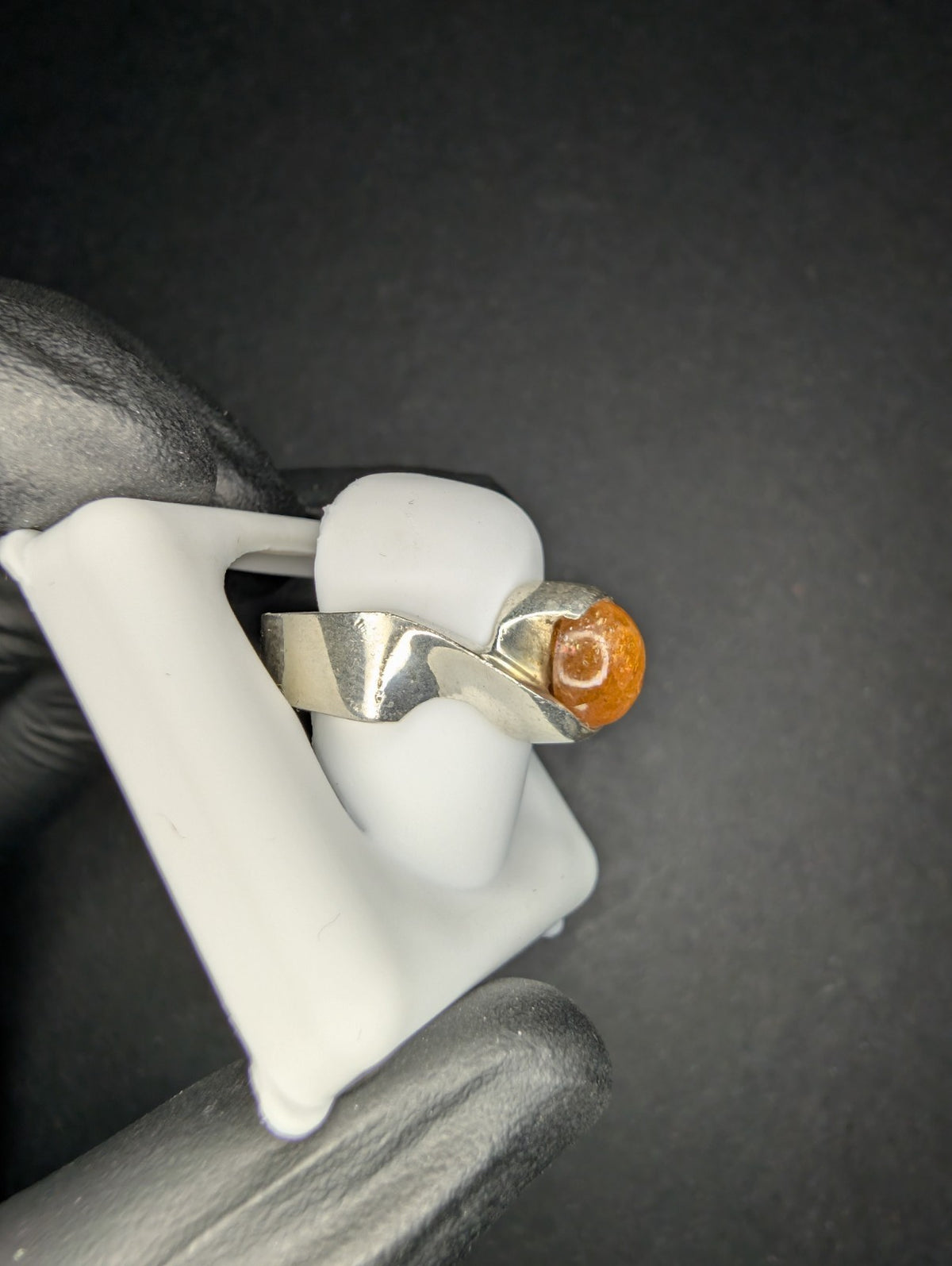 Solid 925 Sterling Silver Sun Stone Cabochon Ring Size 7