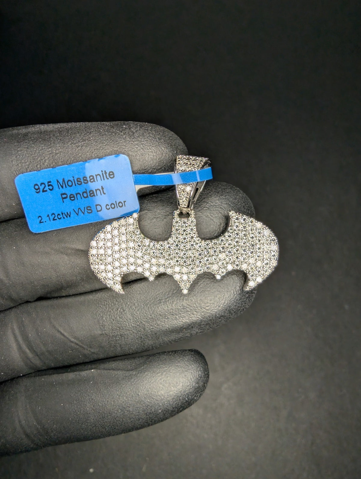 Solid 925 Sterling Silver VVS D Moissanite Batman Symbol Pendant