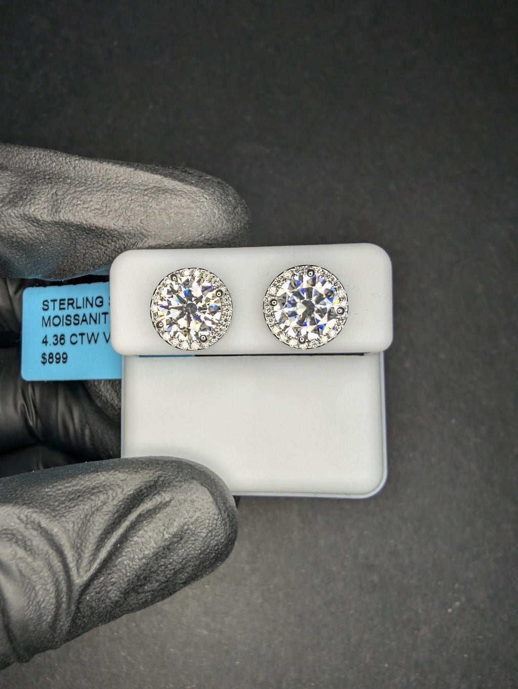 Solid 925 Sterling Silver VVS D Moissanite 10.8mm Halo Stud Earrings 4.36ctw
