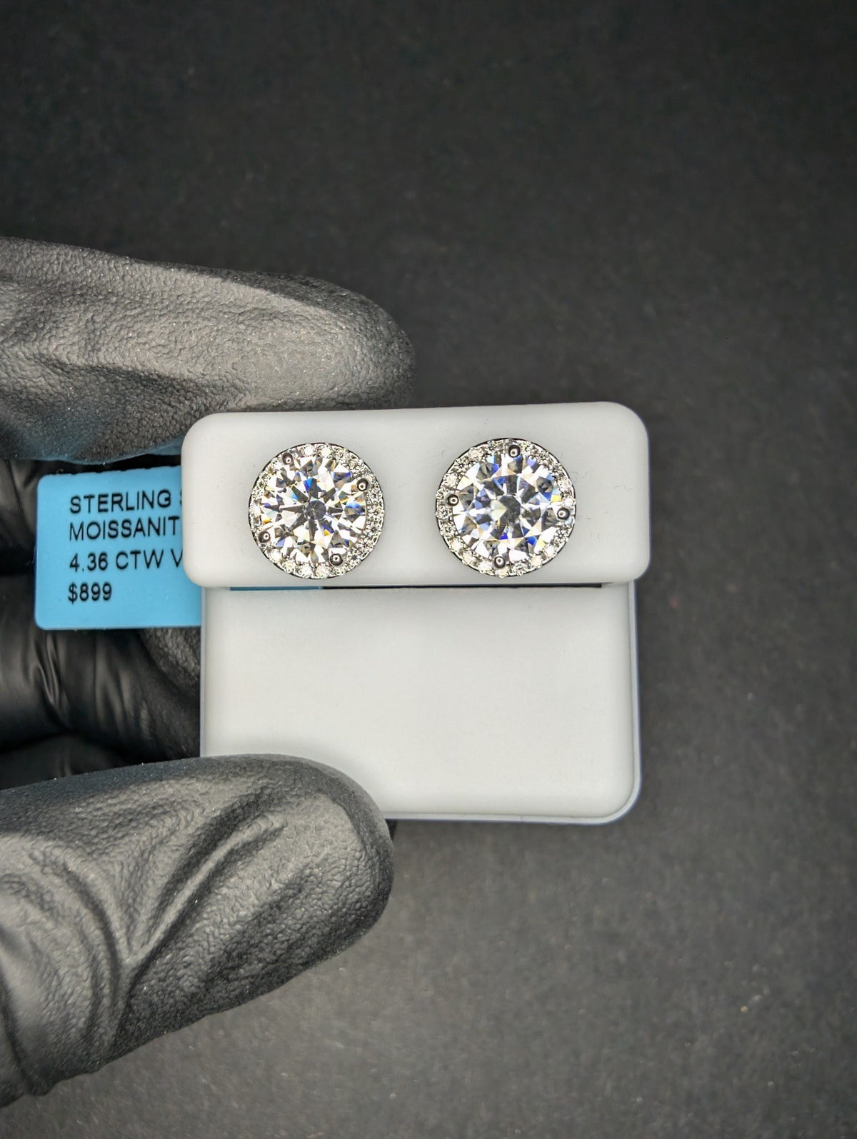 Solid 925 Sterling Silver VVS D Moissanite 10.8mm Halo Stud Earrings 4.36ctw