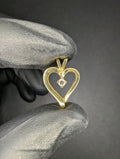 Solid 14k Yellow Gold Open Heart Shaped Pendant with Diamond