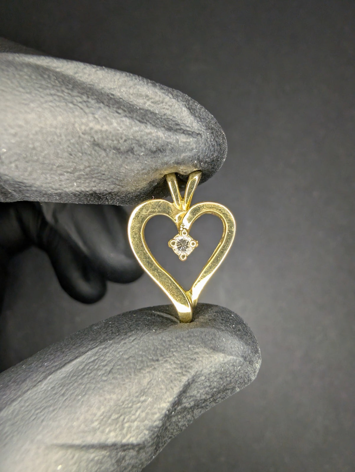 Solid 14k Yellow Gold Open Heart Shaped Pendant with Diamond