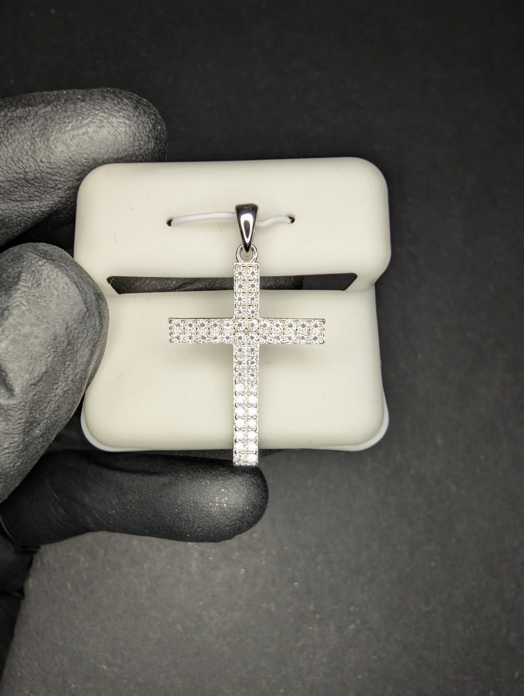Solid 925 Sterling Silver VVS D Moissanite Pave Cross Pendant