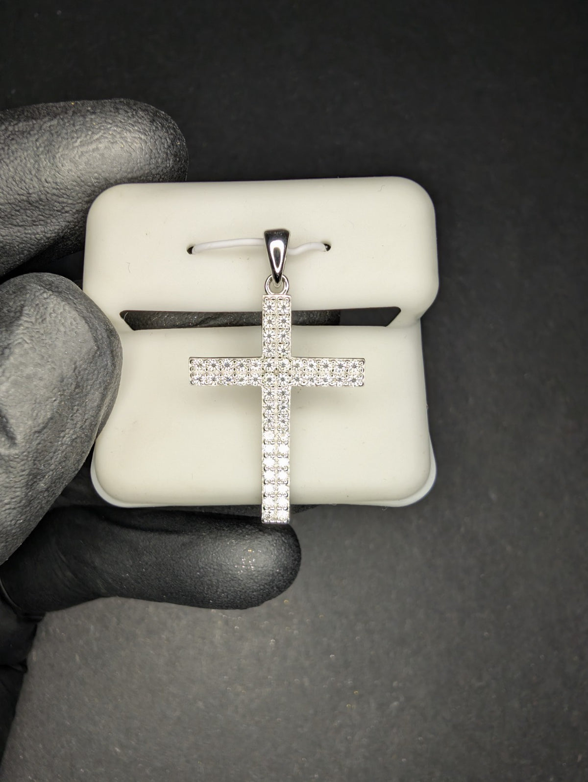 Solid 925 Sterling Silver VVS D Moissanite Pave Cross Pendant