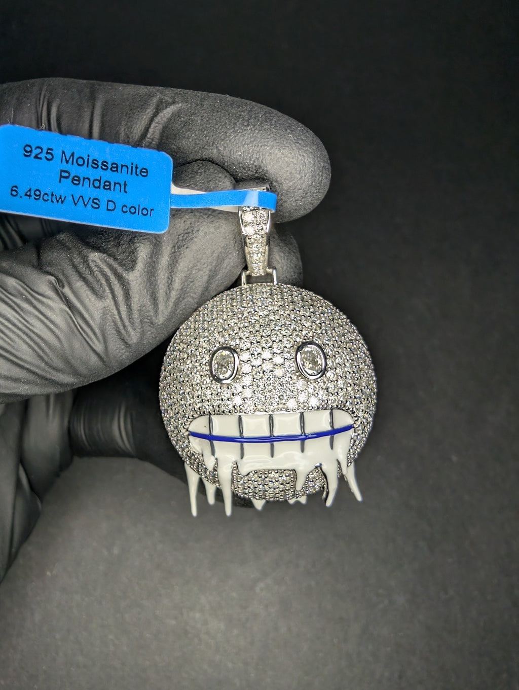 Solid 925 Sterling Silver Iced Out VVS D Moissanite Ice Face Emoji Pendant