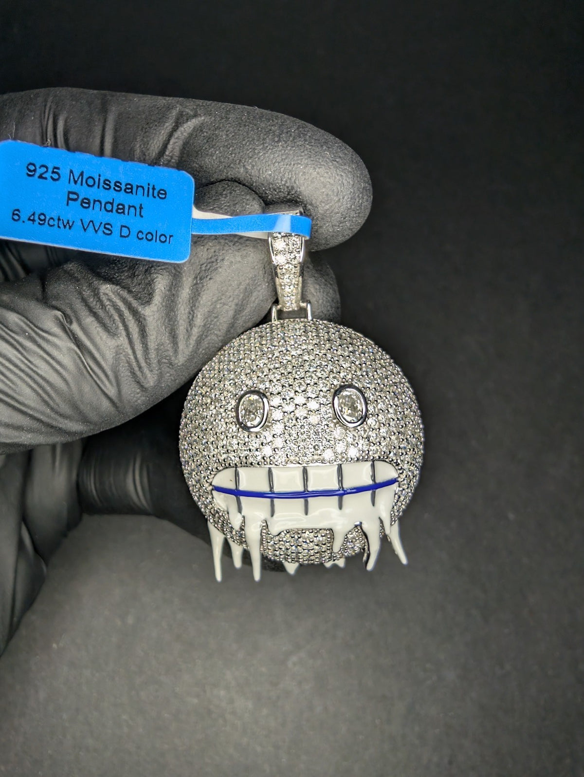 Solid 925 Sterling Silver Iced Out VVS D Moissanite Ice Face Emoji Pendant