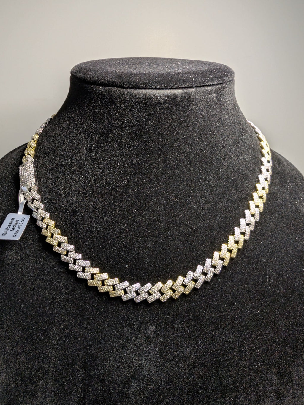 Two Tone Gold over 925 Silver 18" 10mm VVS D Moissanite Monaco Cuban Necklace