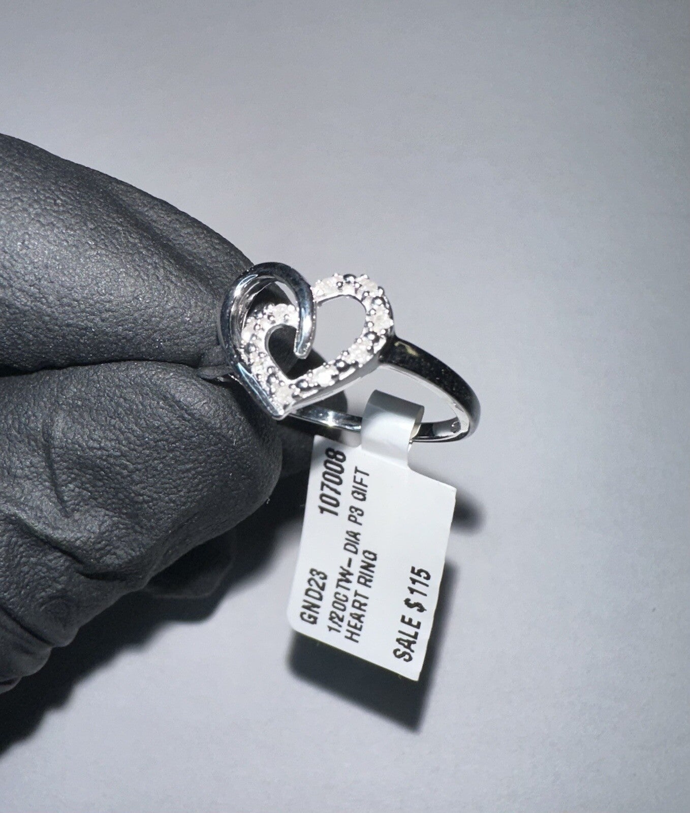 Solid 925 Sterling Silver Natural White Diamond Heart Ring Size 7