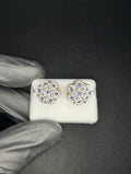 Gold Over Solid 925 Silver VVS D Moissanite 11.6mm 3D Honeycomb Cluster Studs