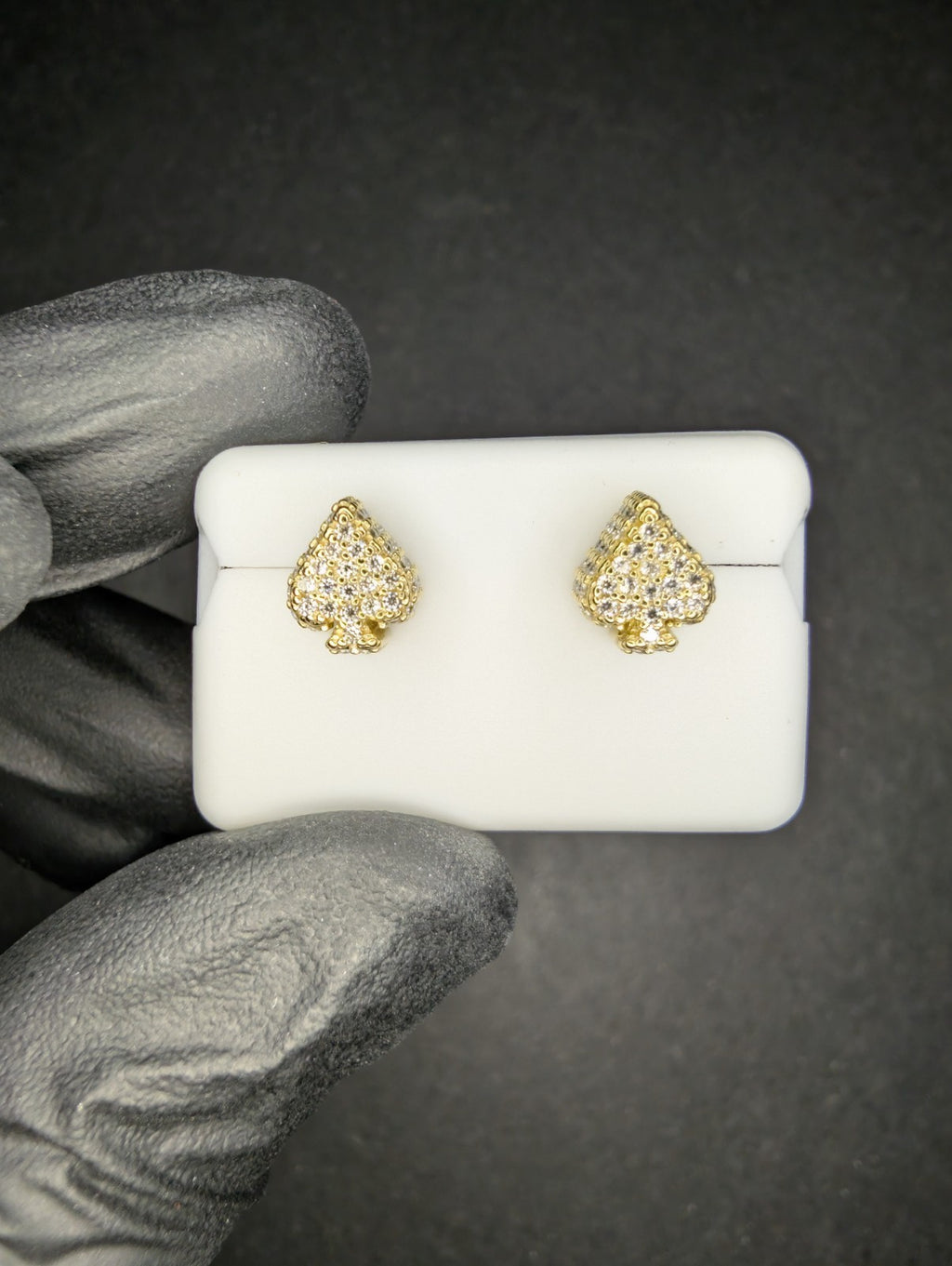Gold over 925 Silver Iced Out VVS D Moissanite 3D Spades Stud Earrings
