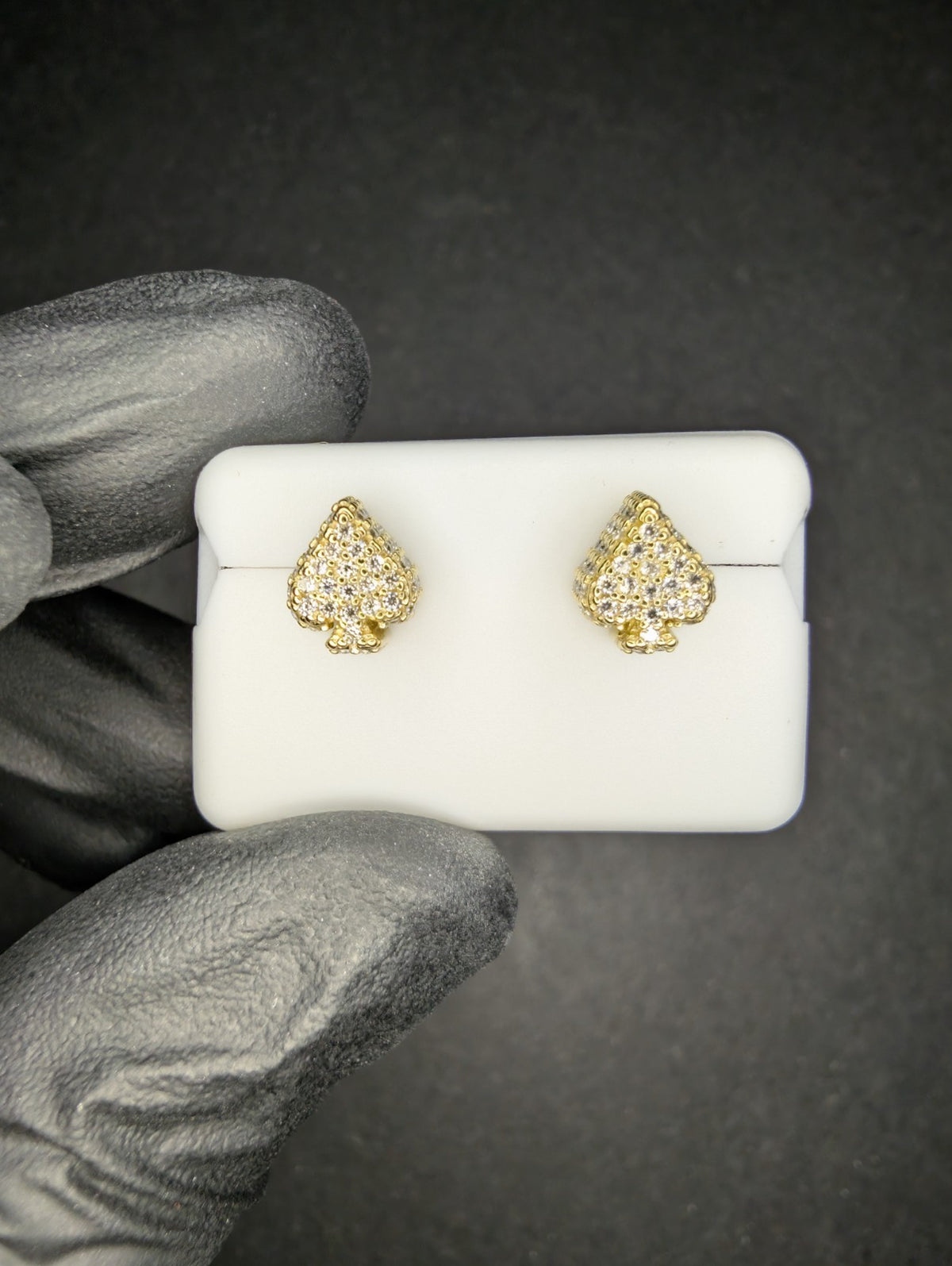Gold over 925 Silver Iced Out VVS D Moissanite 3D Spades Stud Earrings