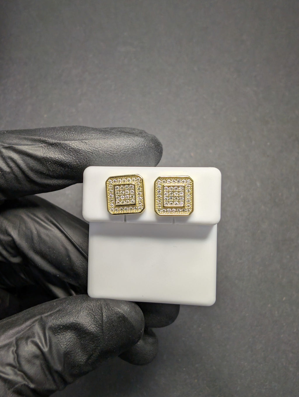 Gold over Solid 925 Sterling Silver 9.3mm VVS D Moissanite Square Cluster  Studs