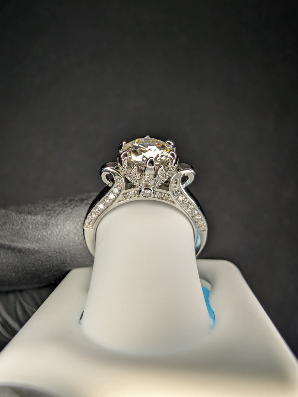 Solid 925 Silver VVS D Moissanite Cathedral Lotus Crown Solitaire Ring Size 6
