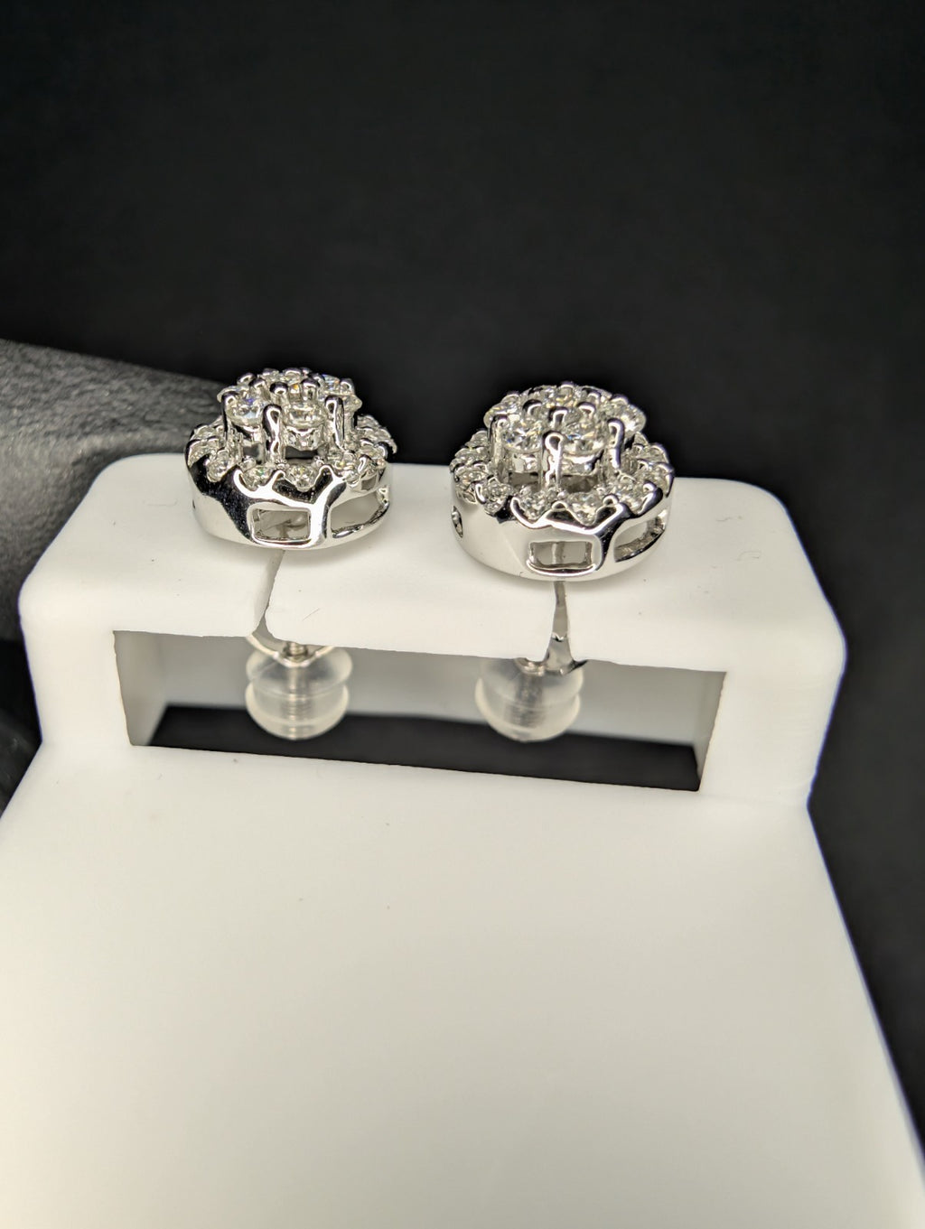 Solid 925 Sterling Silver VVS D Moissanite 9.2mm Step Up Honeycomb Halo Studs