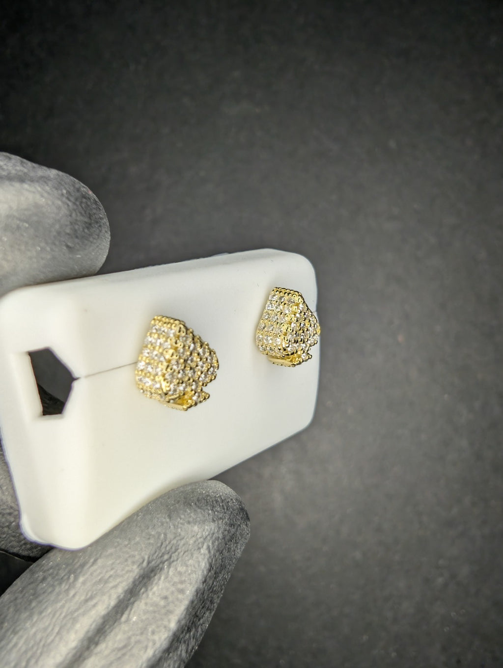 Gold over 925 Silver Iced Out VVS D Moissanite 3D Spades Stud Earrings