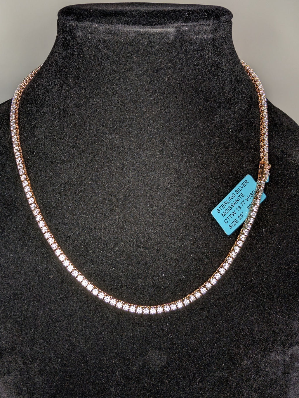 Rose Gold over Solid 925 Silver VVS D Moissanite 3mm 20" Tennis Necklace