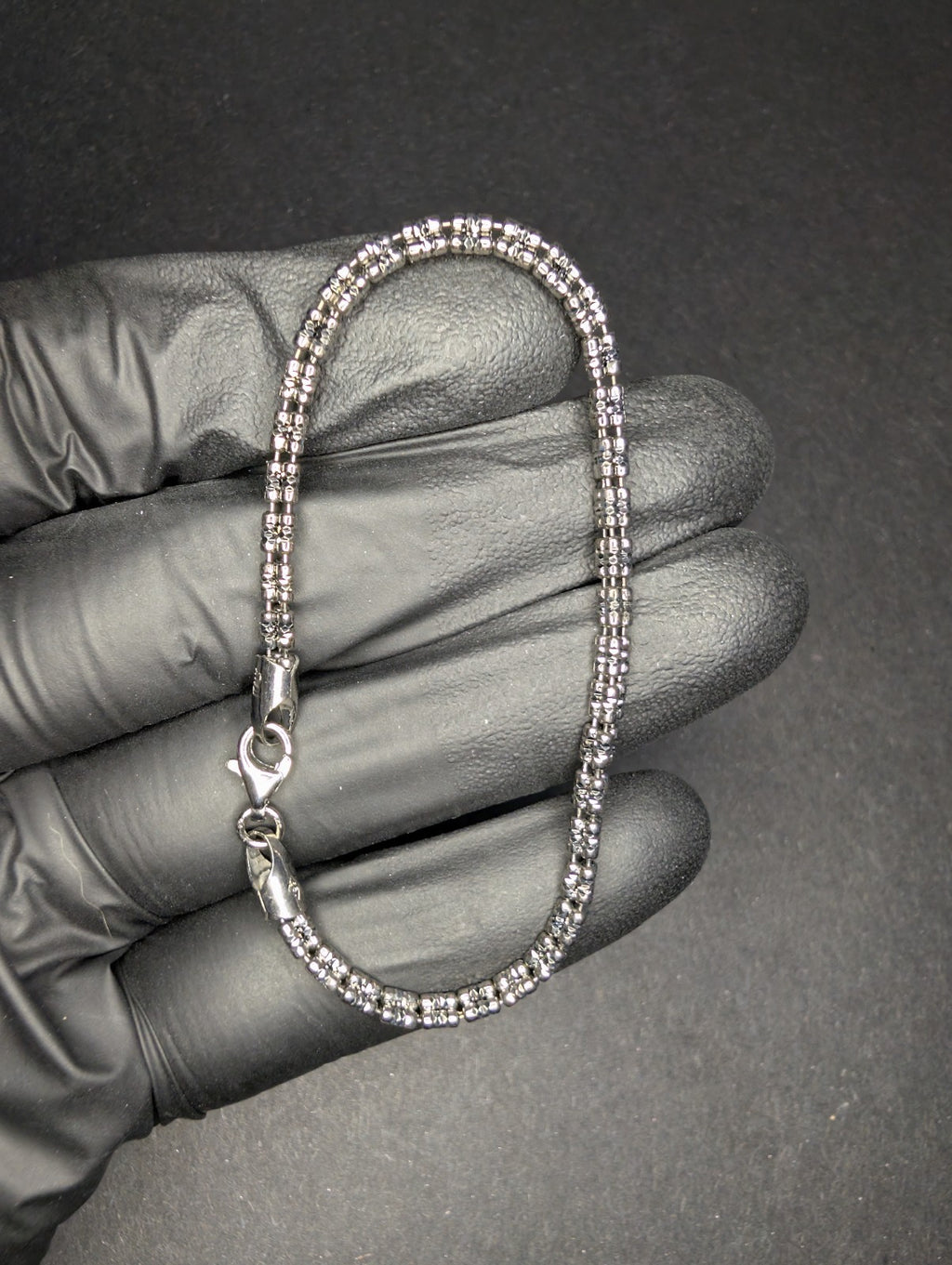 Black Rhodium over Solid 925 Silver Diamond-cut 7" 3.2mm Ice Barrel Bracelet