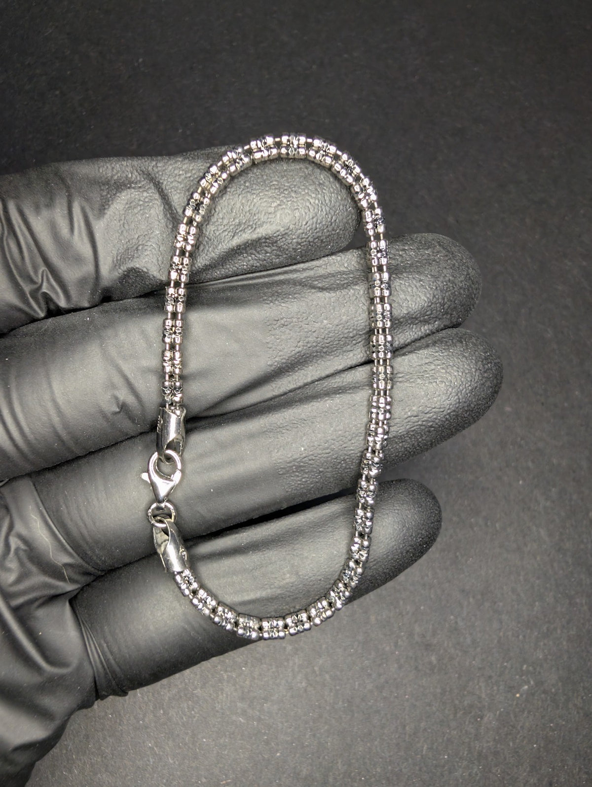 Black Rhodium over Solid 925 Silver Diamond-cut 7" 3.2mm Ice Barrel Bracelet