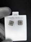 Solid 925 Sterling Silver 7.7mm CZ Square Cluster Stud Earrings
