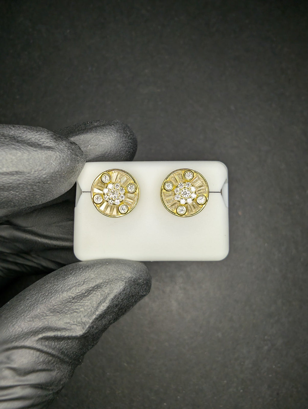 Gold over 925 Silver VVS D Moissanite Round Cluster w/ Hidden Halo Studs