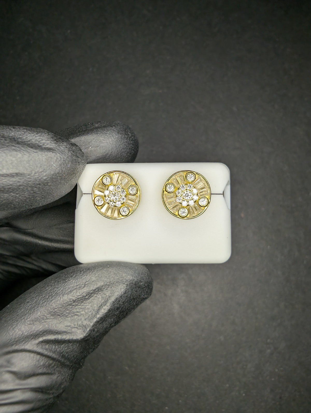 Gold over 925 Silver VVS D Moissanite Round Cluster w/ Hidden Halo Studs