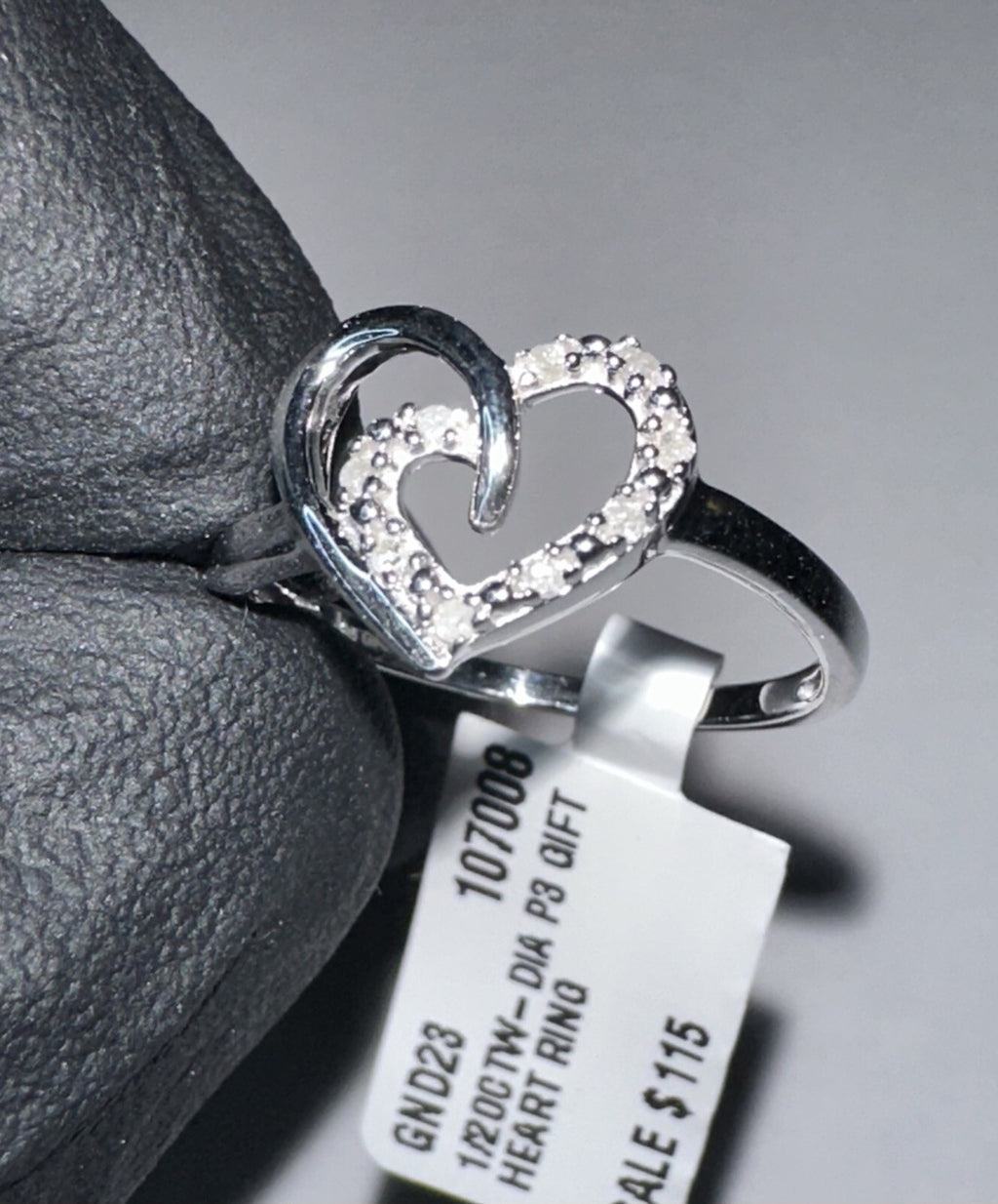 Solid 925 Sterling Silver Natural White Diamond Heart Ring Size 7