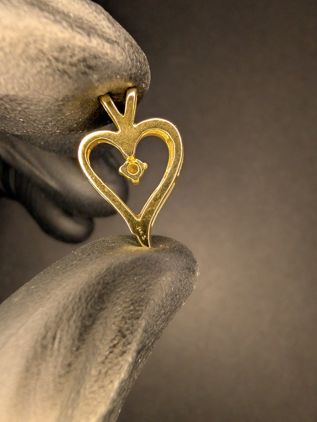 Solid 14k Yellow Gold Open Heart Shaped Pendant with Diamond