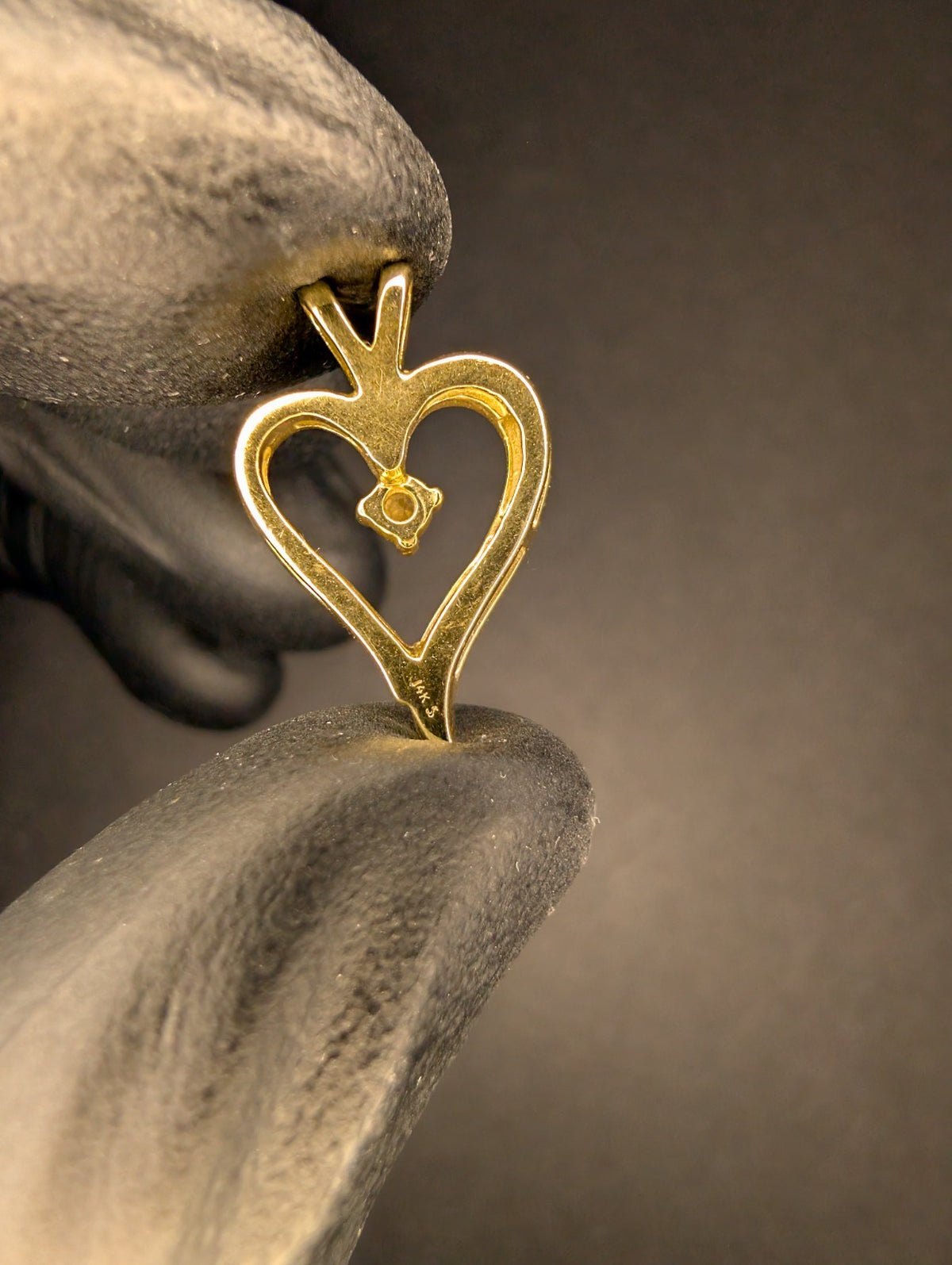 Solid 14k Yellow Gold Open Heart Shaped Pendant with Diamond