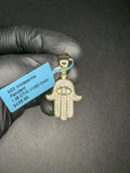 Gold over Solid 925 Silver Iced Out VVS D Moissanite Hamsa Evil Eye Pendant