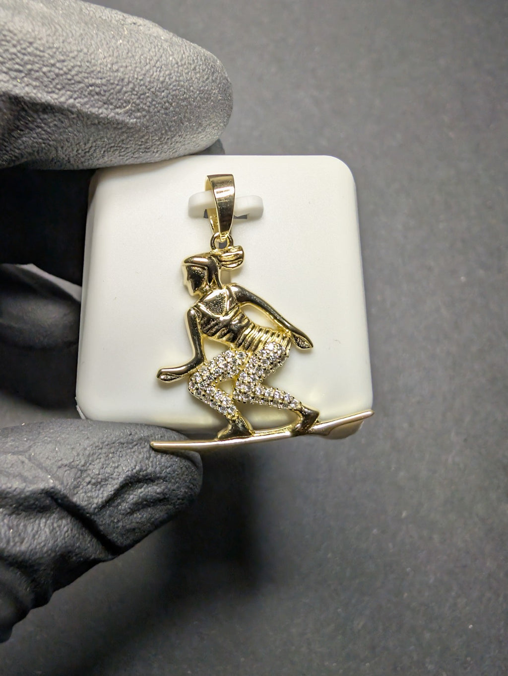 Gold over Solid 925 Sterling Silver VVS D Moissanite Surfer Pendant