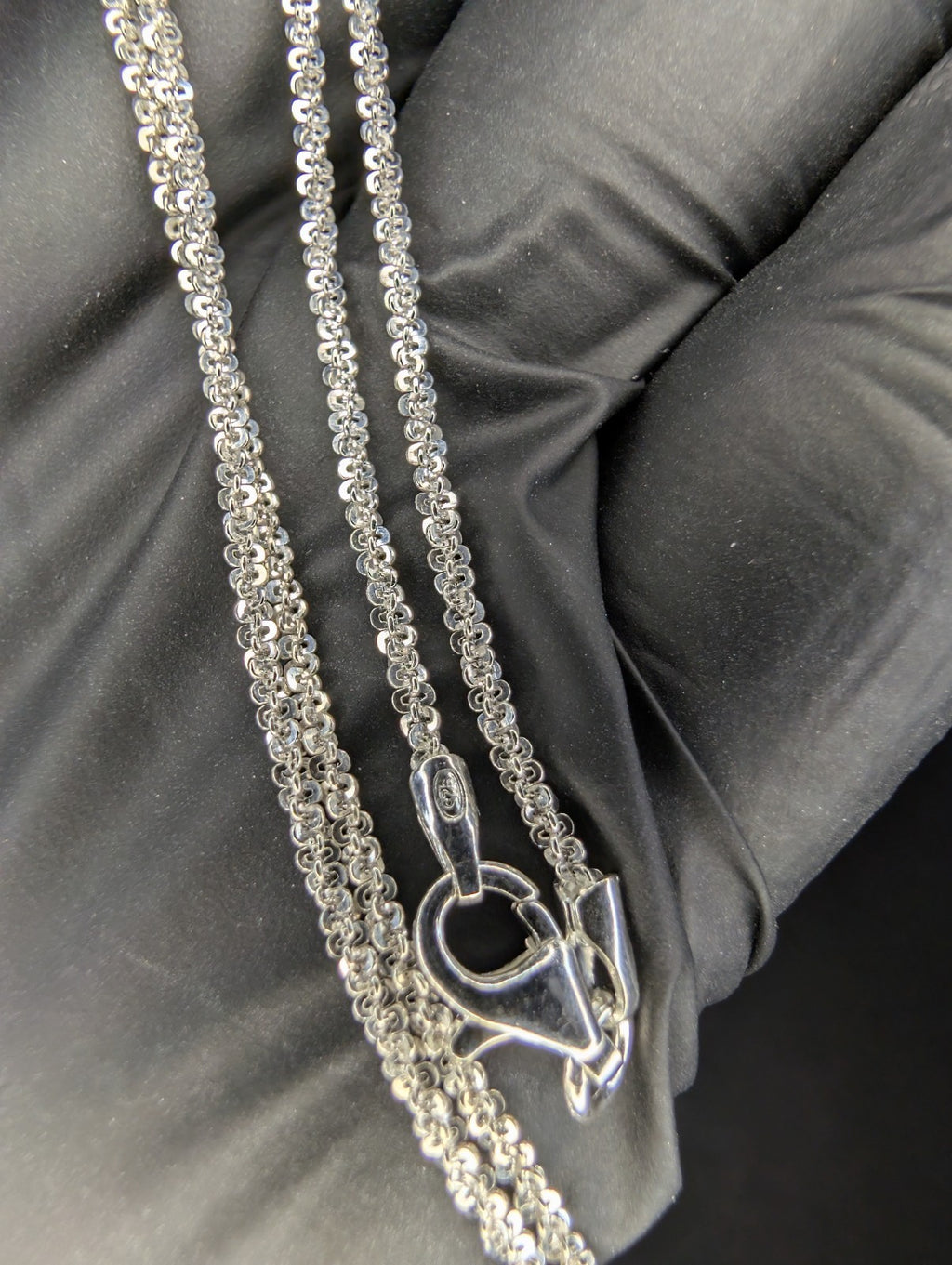 Solid 925 Italian Sterling Silver 1.7mm 22in Twisted Rock / Sparkle Necklace