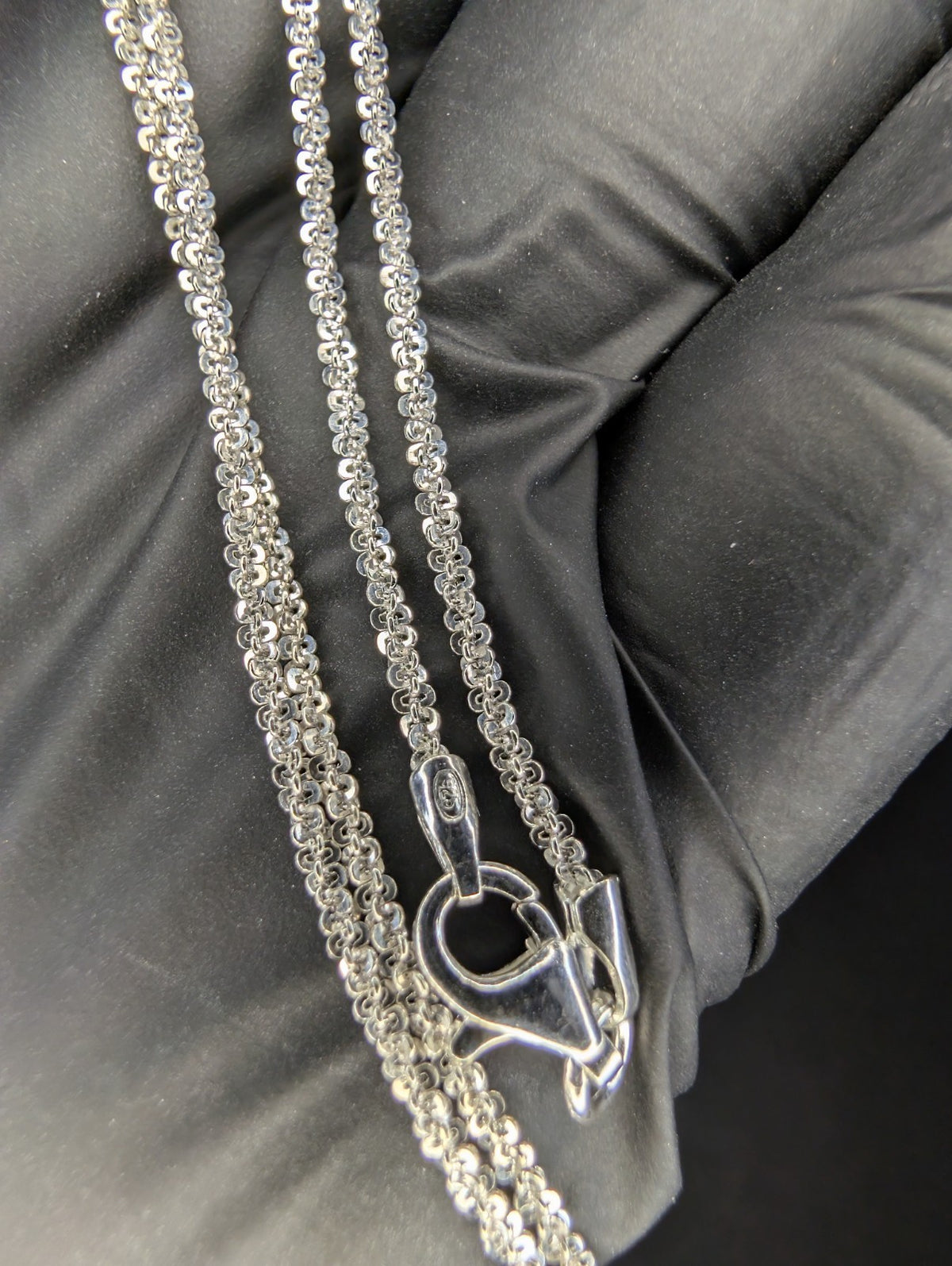 Solid 925 Italian Sterling Silver 1.7mm 22in Twisted Rock / Sparkle Necklace