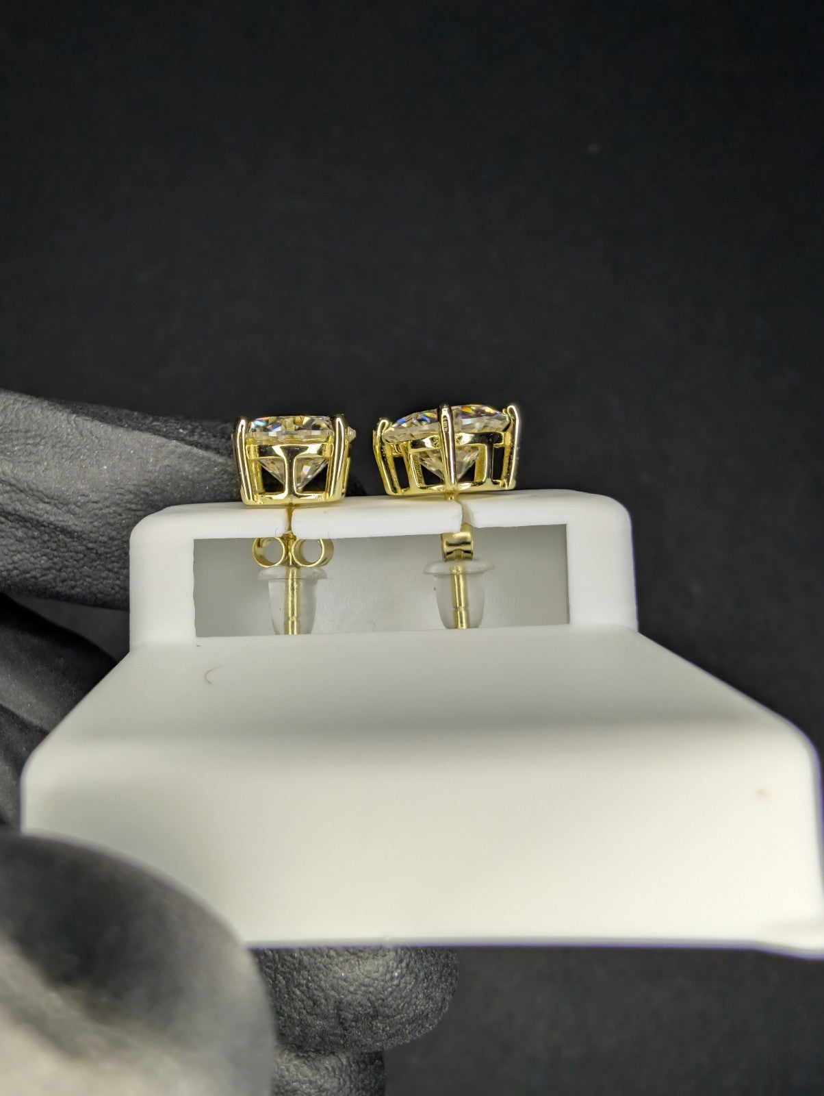 Gold over 925 Silver VVS D 9.0mm Moissanite Solitaire Studs 5CTW