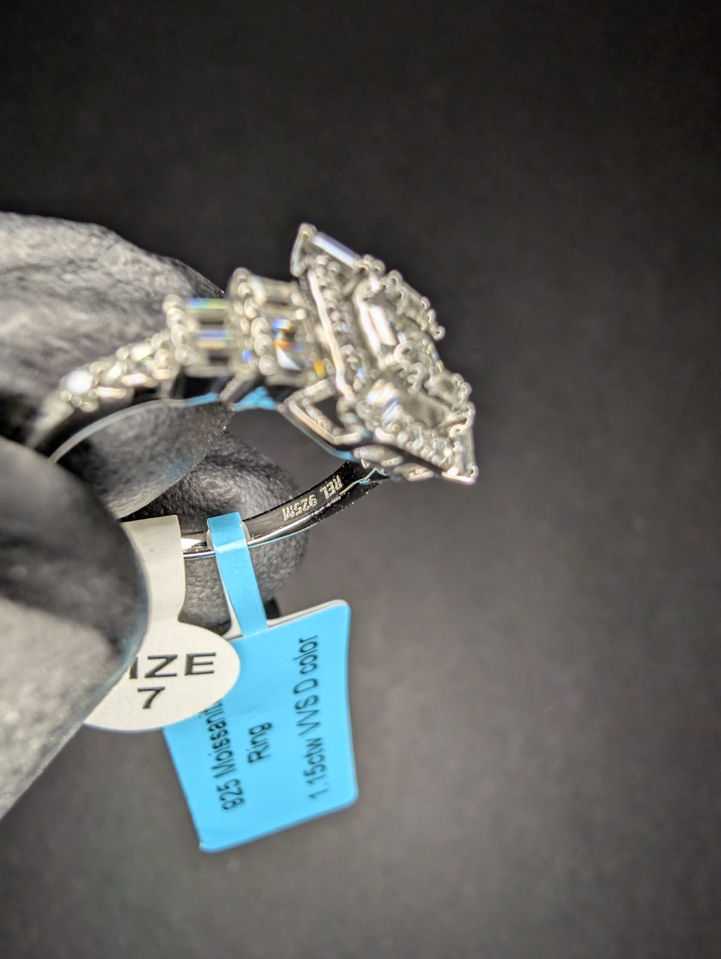 Solid 925 Sterling Silver VVS Baguette and Round Moissanite Cluster Ring Size 7