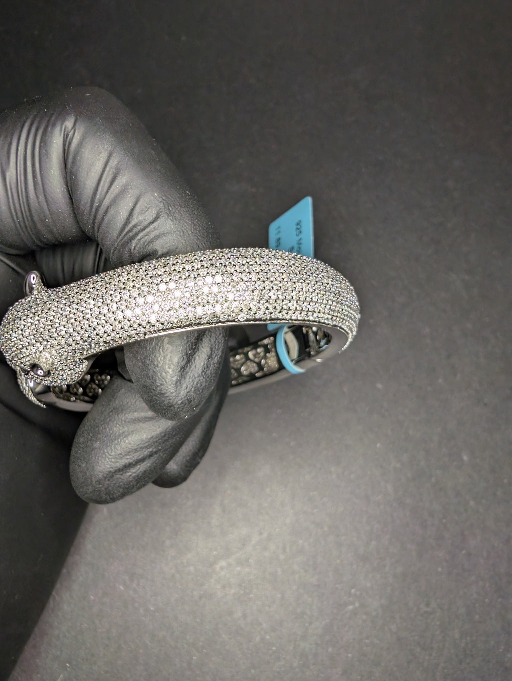 Solid 925 Silver Iced Out VVS D Moissanite Hinged Panther Bangle Bracelet