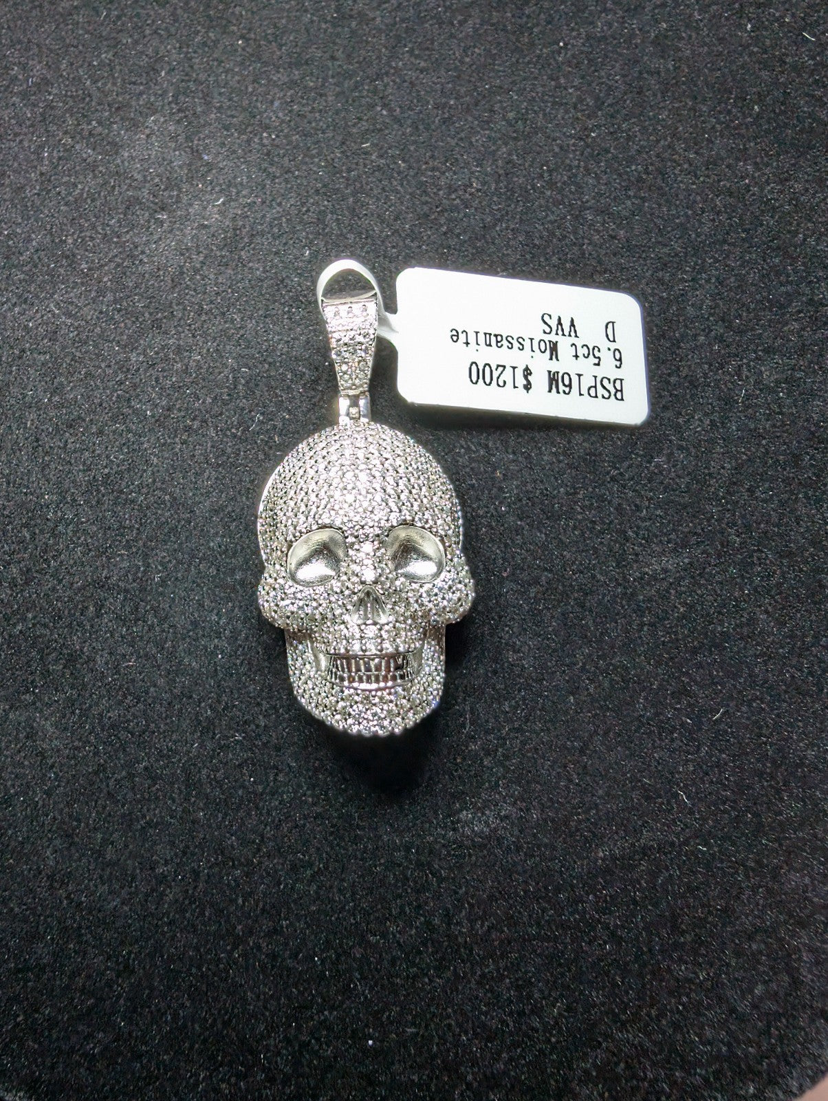 Solid 925 Sterling Silver Moissanite Skull / Skeleton Pendant