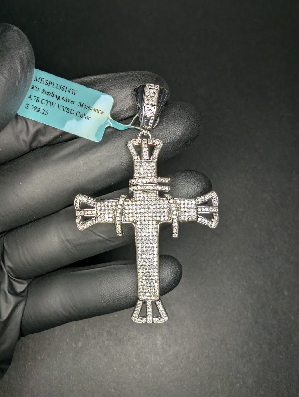 Solid 925 Sterling Silver Iced Out VVS D Moissanite Large Cross Pendant