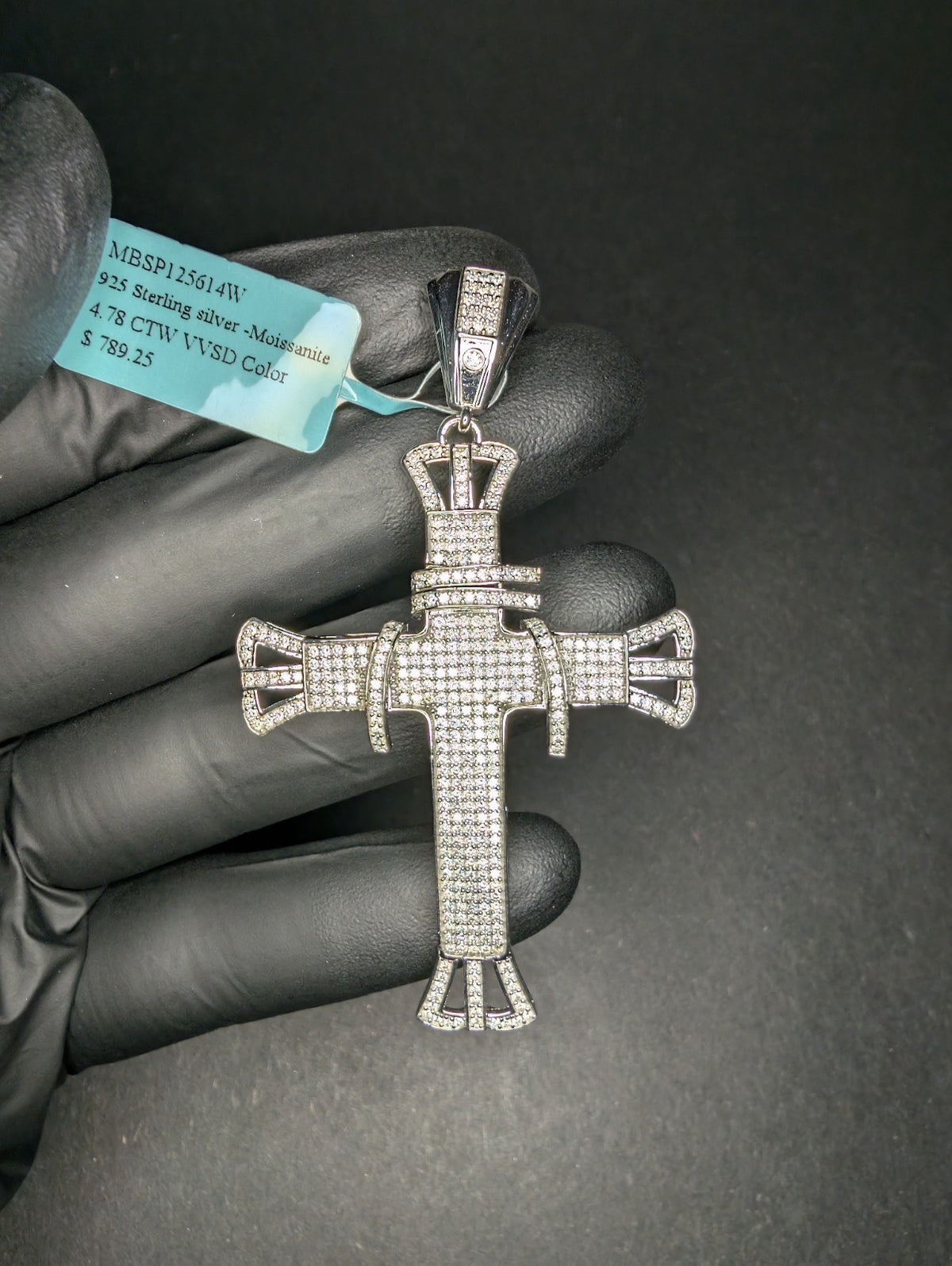 Solid 925 Sterling Silver Iced Out VVS D Moissanite Large Cross Pendant