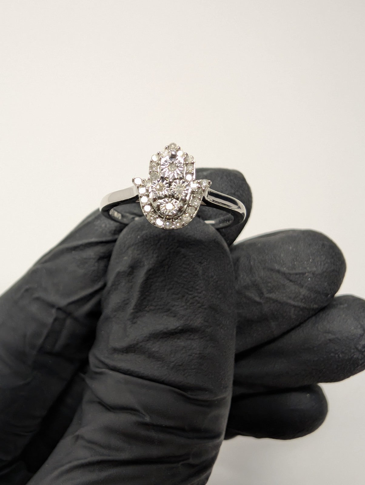 Solid 925 Sterling Silver Natural Diamond Hamsa Ring
