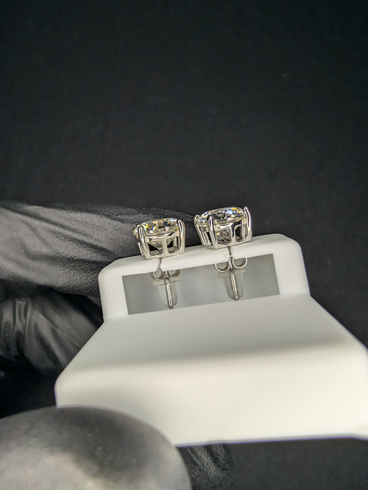 Solid 925 Sterling Silver VVS D 9.0mm Moissanite Solitaire Studs 5.10CTW