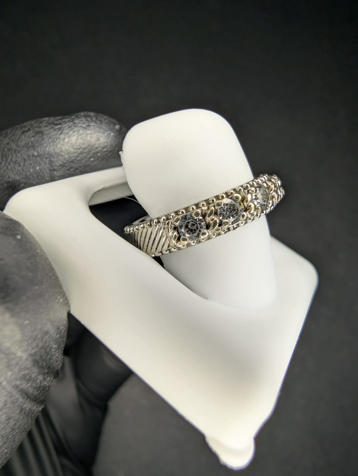 Judith Ripka Solid 925 Sterling Silver CZ Half Eternity Ring Size 5.75
