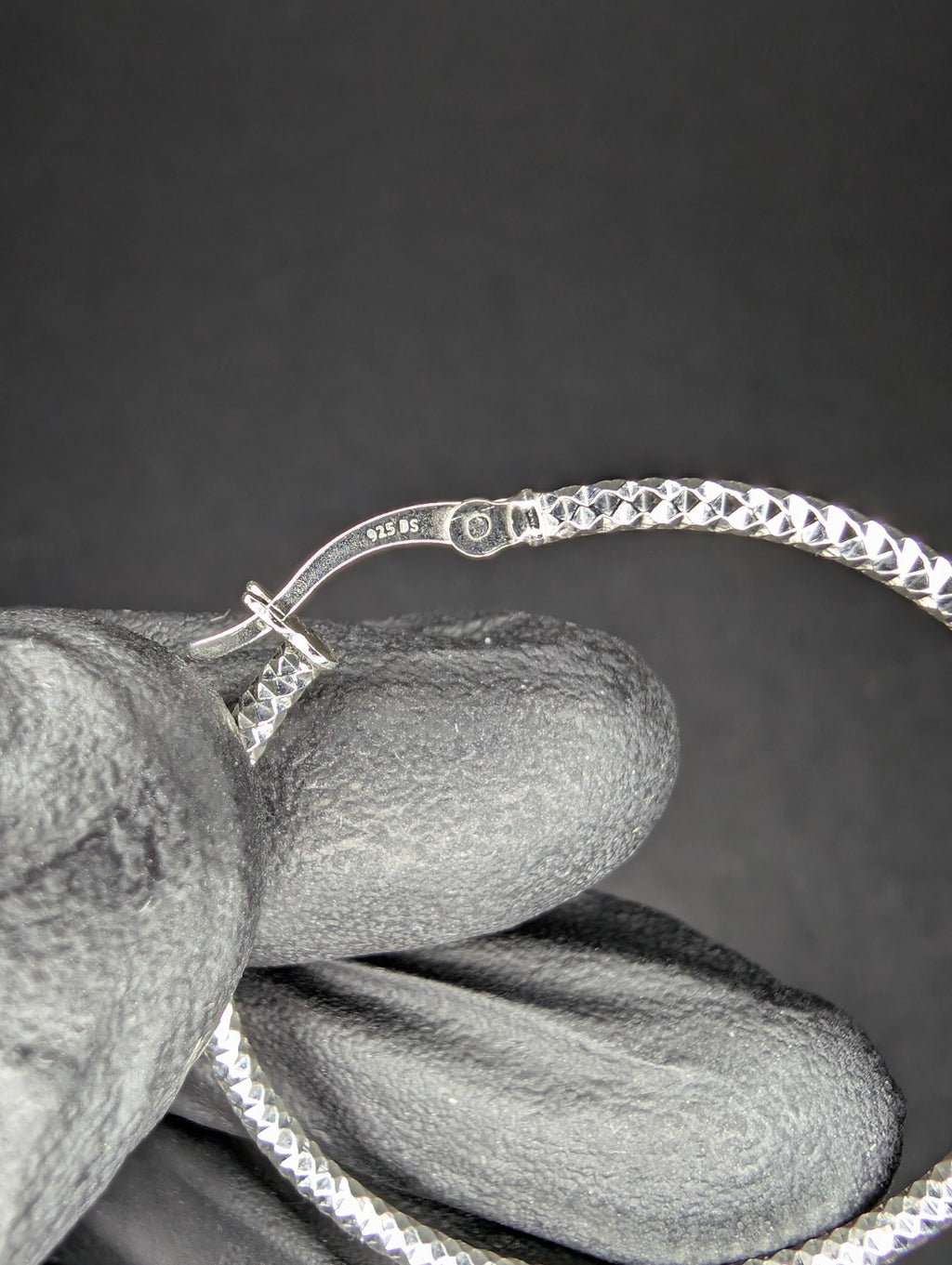 Solid 925 Sterling Silver 40.0mm Diamond Cut Textured Hoops