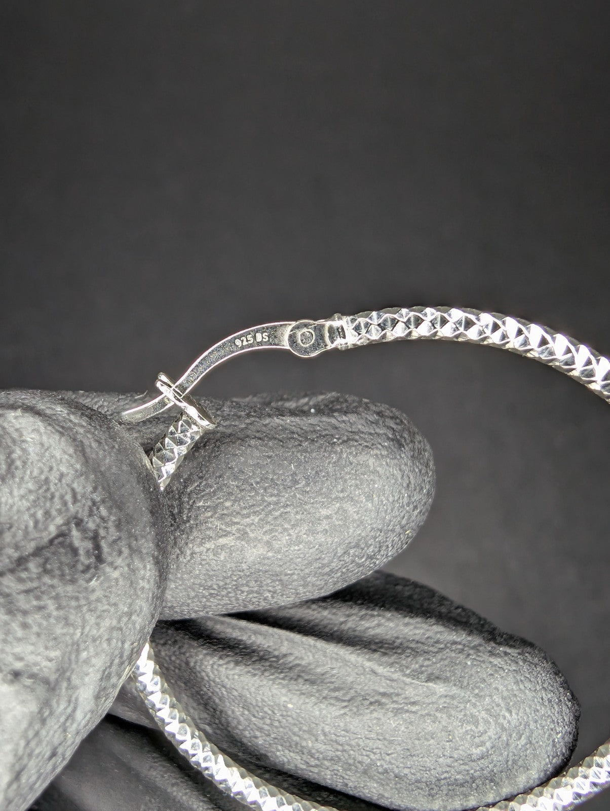 Solid 925 Sterling Silver 40.0mm Diamond Cut Textured Hoops