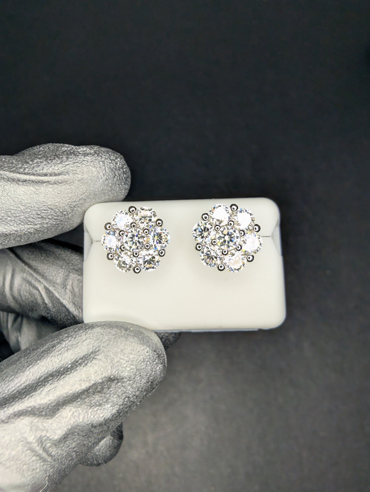 Solid 925 Sterling Silver VVS D Moissanite 10.8mm Honeycomb Cluster Studs